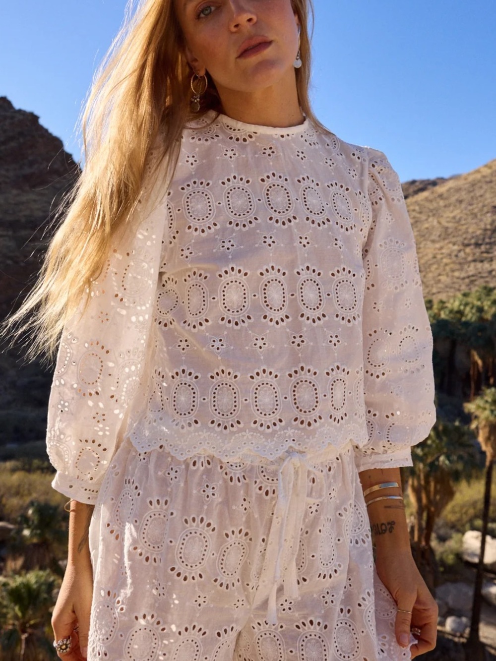 Natalie Martin Lisa Top in Medallion Embroidery Salt White Small NEW $230